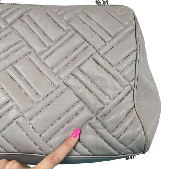 Michael Kors Quilted Leather Peyton Shoulder Bag Tote With Chain Strap Gray - Picture 11 of 14